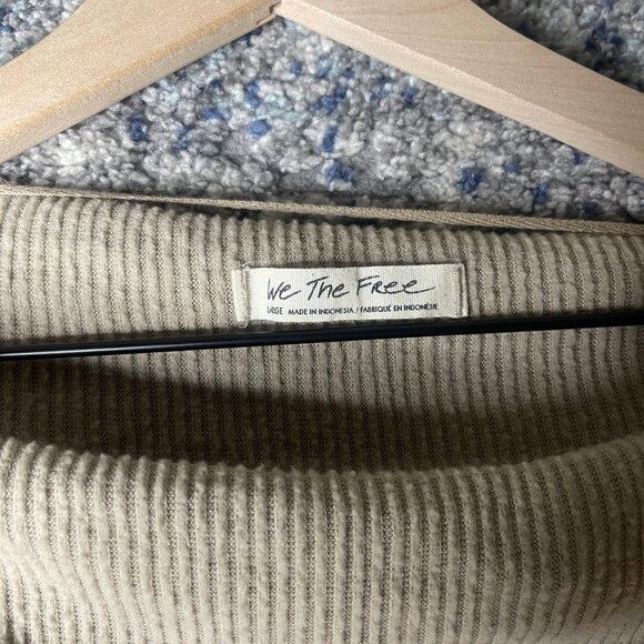 We The Free Sweater Womens Large Tan Oversized Ribbed Pullover Drop Shoulder Top - Picture 4 of 7